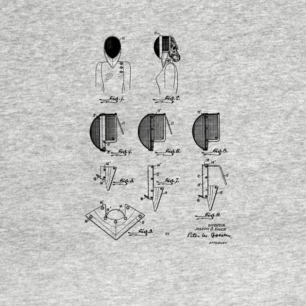 Fencing Mask Vintage Patent Hand Drawing by TheYoungDesigns